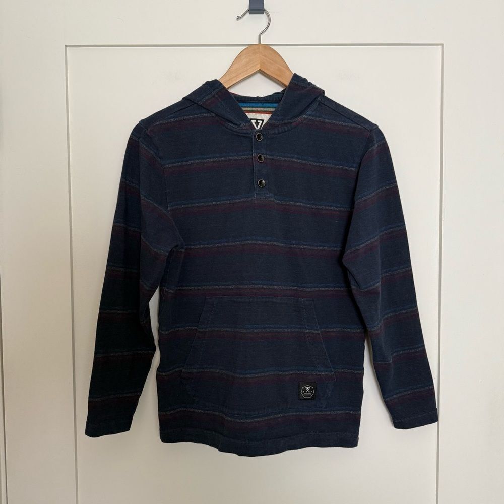 Vissla Hoodie Youth Kids Sz L Navy Blue Henley Long Sleeve Pullover Surf Skate